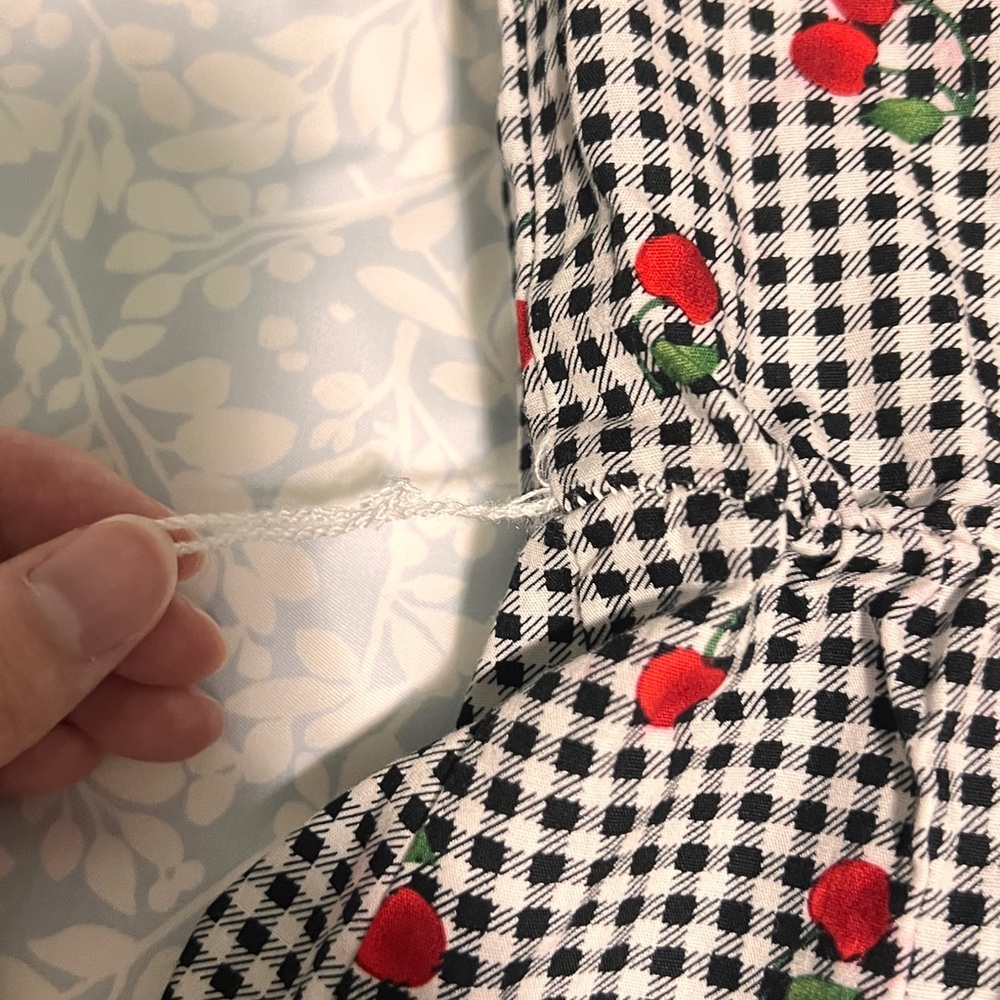 Black and White Gingham Dress with Red Cherry Print